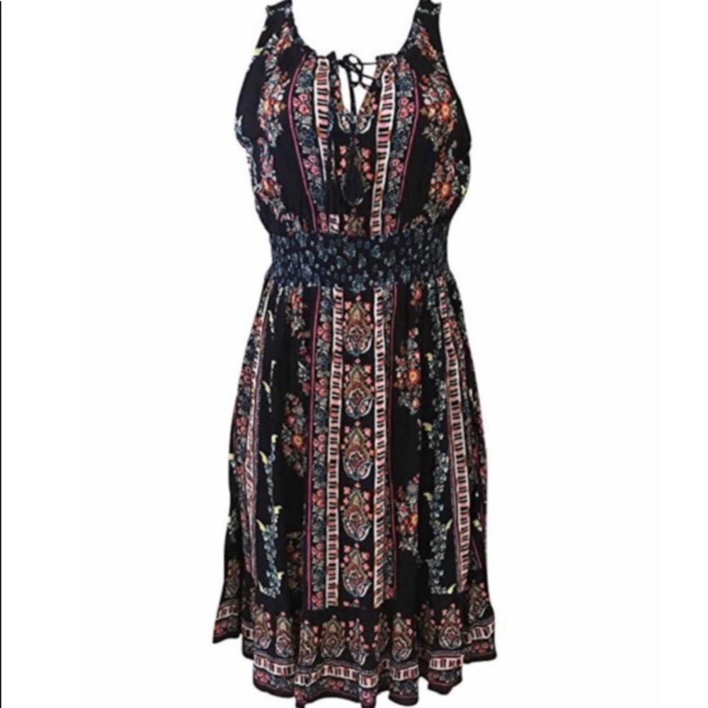 Bila navy blue floral print sleeveless dress size large